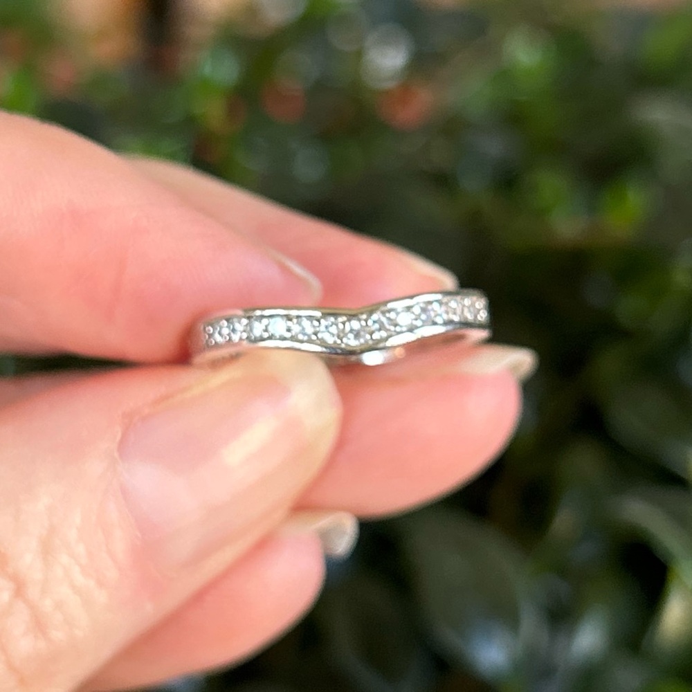 Sterling Silver Curved Pavé CZ Band